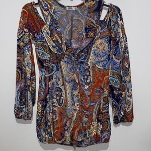Venus Women's Multicolor Paisley Print Cold Shoulder V-Neck Top Blouse Size XS